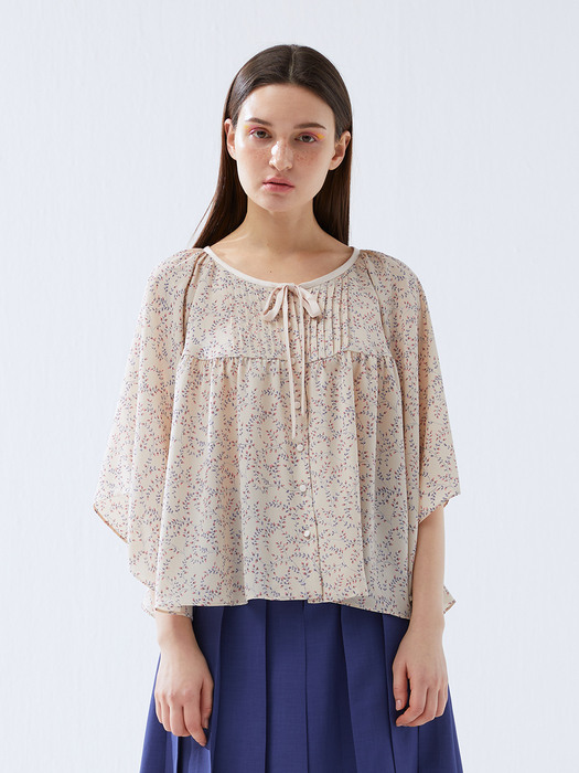 pink katiacho PINTUCK CAPE BLOUSE CREAM IVORY