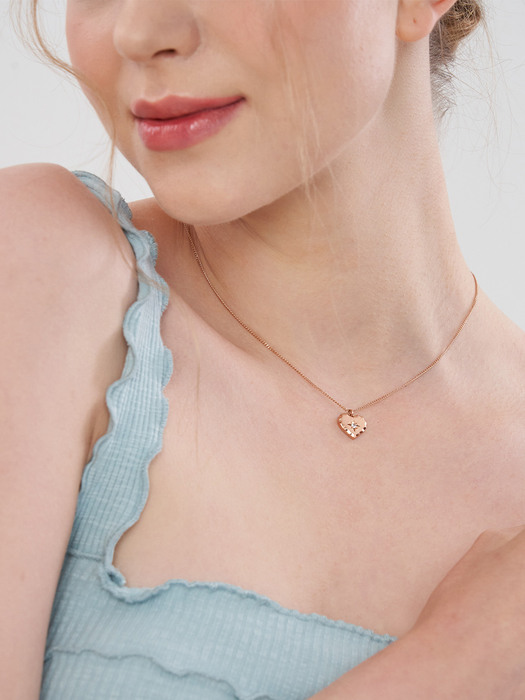Heart Texture Star Piece necklace(14k gold)