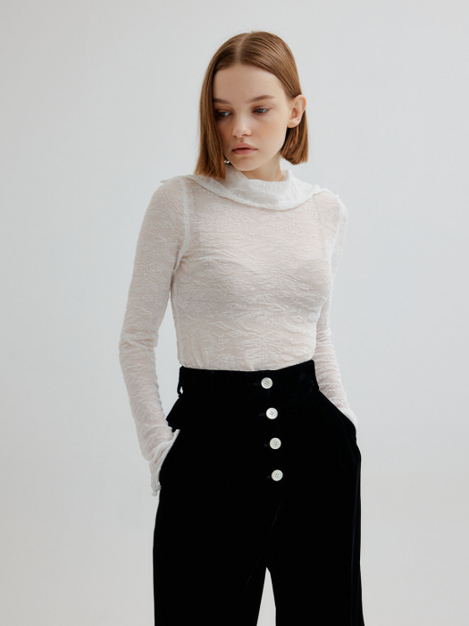 TOLLY Lace Jacquard Turtleneck Pullover - White