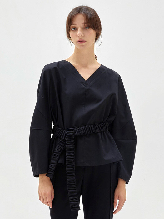 BELTED POPLIN TOP BLACK