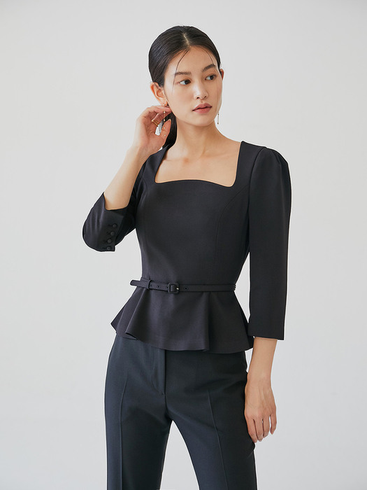 [미전시]OLGA Square neck peplum blouse (Black)