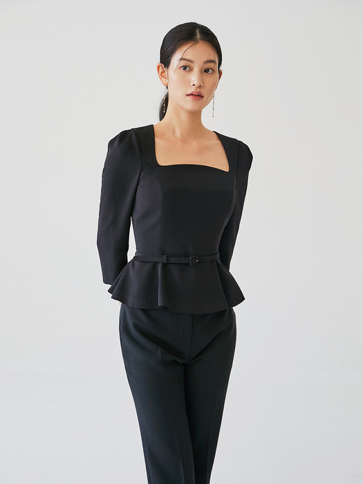 [미전시]OLGA Square neck peplum blouse (Black)