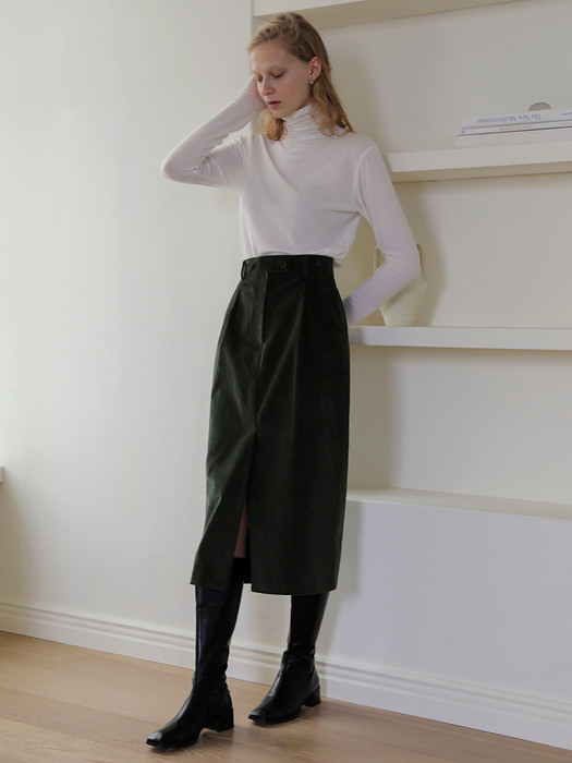 3.51 Corduroy slit skirt (Deep-green)