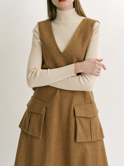 Poche Wool Flare Dress [Brown]