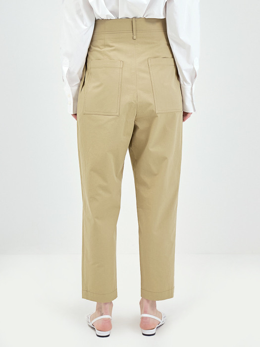 HIGH WAIST BAGGY PANTS-BEIGE