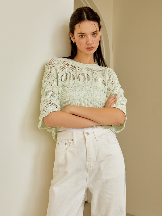 Crochet wave crop knit (mint)