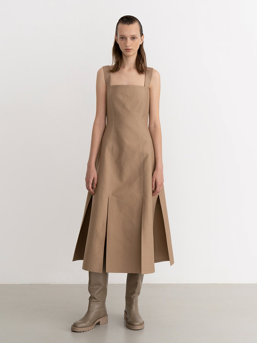 CARA BEIGE PANELED DRESS (BEIGE)