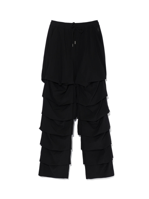 Shirring wide pants - BLACK