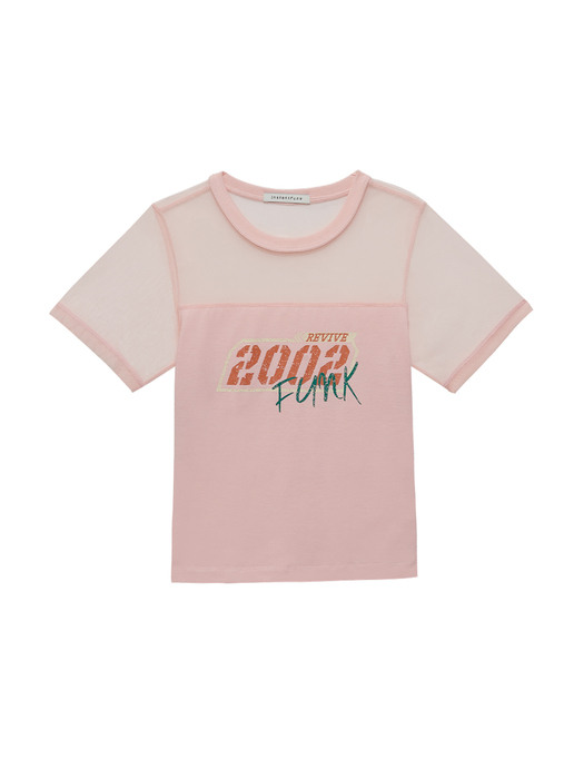 매쉬 믹스 티셔츠 - 핑크