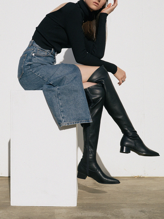 HARPER Knee High Boots - 4color 4cm 스판 니하이 플랫부츠