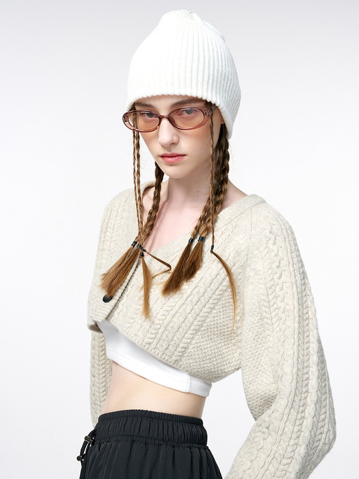 Cable Crop Knit Cardigan, Oatmeal