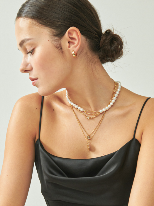 Volume Link Pearl Silver Necklace In405 [Gold]