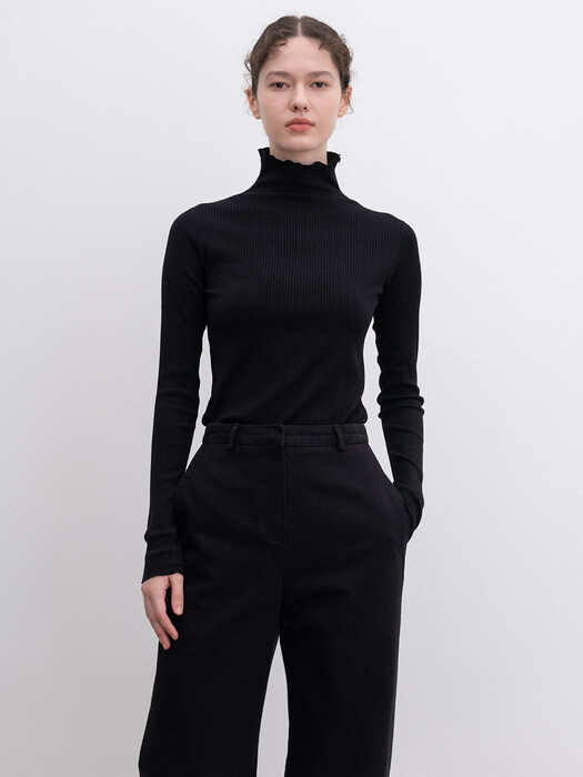 ribbed turtle-neck top (black)