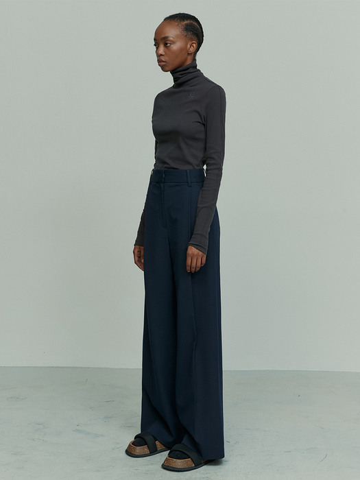 2COLORS PLEATED WIDE LEG TROUSERS NAVY