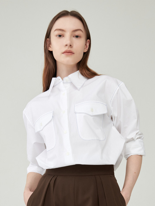 Stitch Pointed Loose-Fit Shirt White