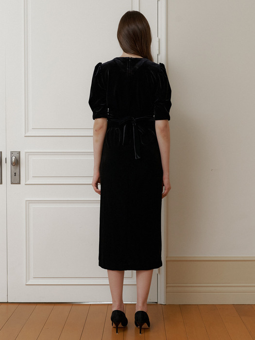 classy black velvet long dress