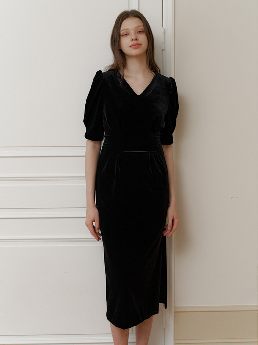 classy black velvet long dress