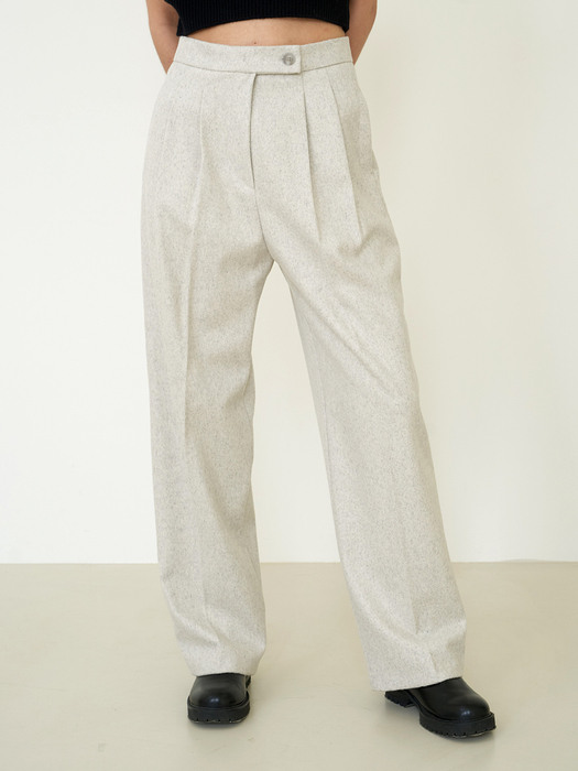 Wool-Blend Double Pleats Pants Melange Gray