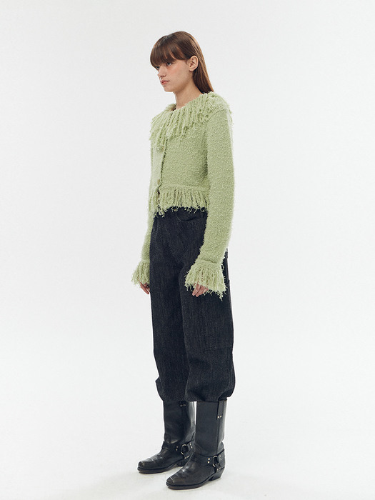 Hairy fringe cardigan [Green]