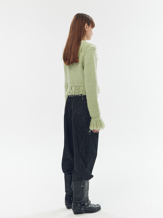 Hairy fringe cardigan [Green]