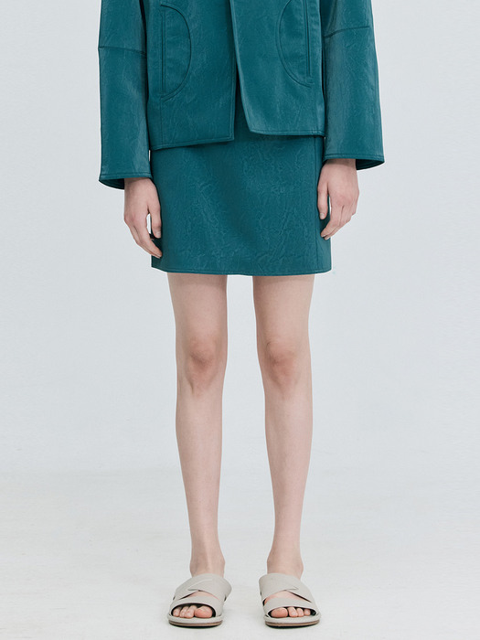 Leather Mini Skirt_Dark Green