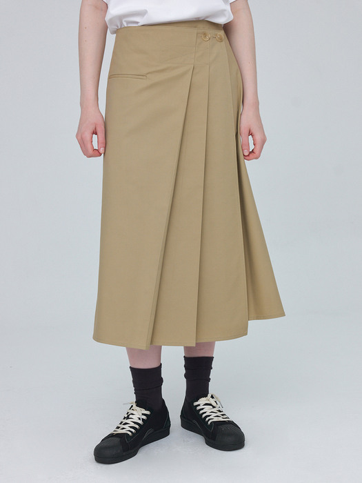 Pleats Wrap Skirt - Beige