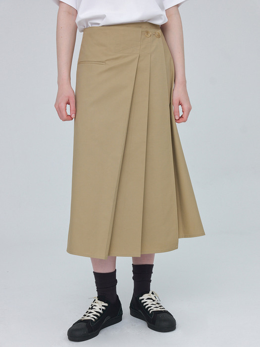 Pleats Wrap Skirt - Beige