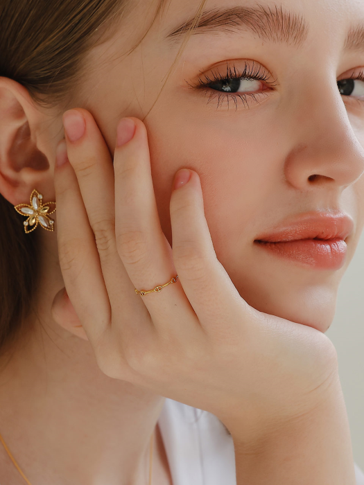 Gold Dot Flower Cubic Pearl Earrings M03841