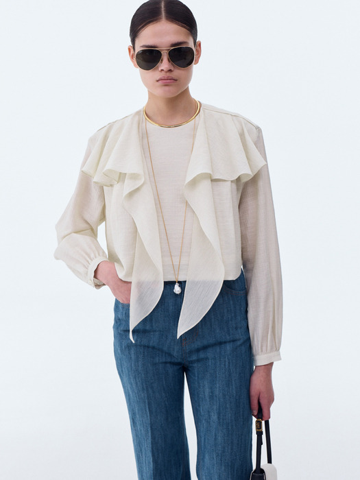 SHOULDER SCARF LAYER CROP BLOUSE (IVORY)