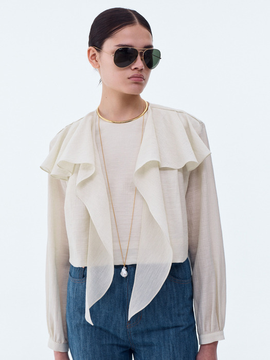 SHOULDER SCARF LAYER CROP BLOUSE (IVORY)