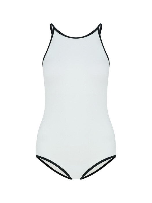 Halter ColorBlock Piping SwimSuit-Ivory