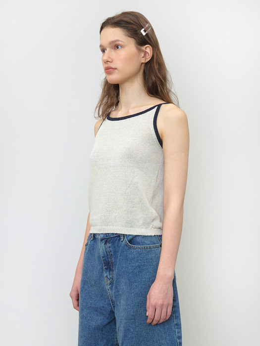 Paper Line Sleeveless Knit Top (Grey Ivory)