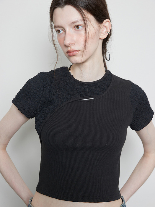 LARTIGENT☆L3 CUTOUT SHORT SLEEVE T-SHIRT 라티젠]L3 CUTOUT SHORT SLEEVE T-SHIRT(BLACK)