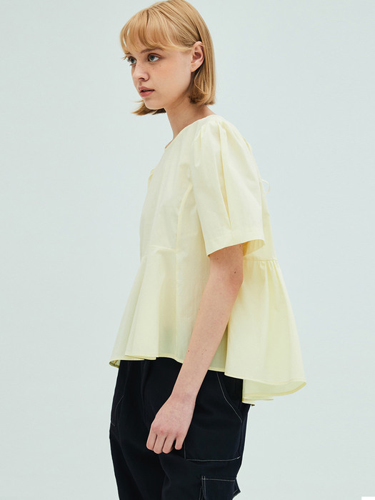 Back Ribbon Detail Peplum Blouse_Yellow