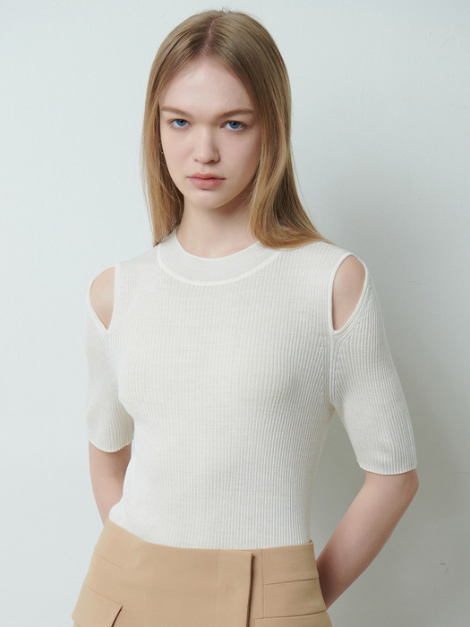 Cut-out sleeve summer knit (3color)