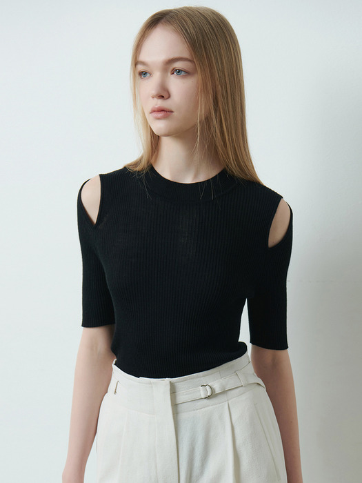 Cut-out sleeve summer knit (3color)