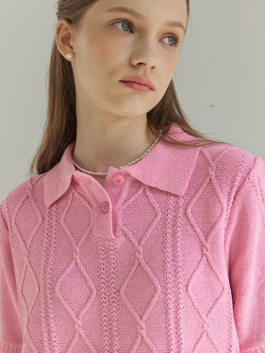 Maryam Cable Collar Knit - Pink