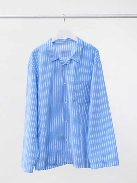 Stay Stripe Pajamas Long Sleeve Shirts - Light Blue