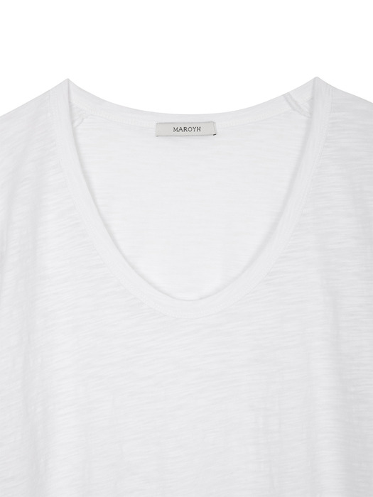 Slab U neck T-shirts (White)