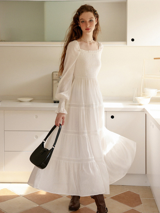 Cest_Pure white square neck dress