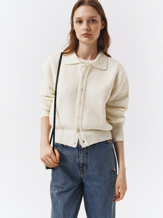 UNISEX OPEN COLLAR KNIT CARDIGAN OFF WHITE_UDSW3C104OW