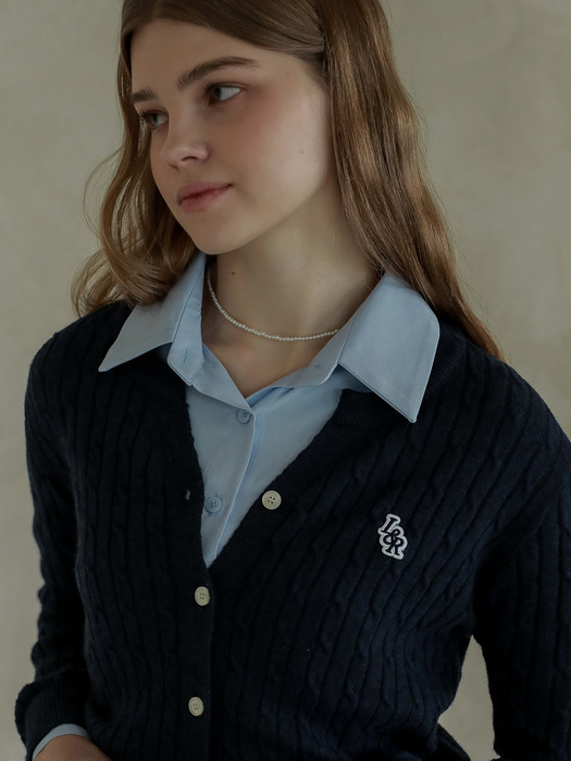 Lossy  Cashmere Cable Patch Cardigan_navy