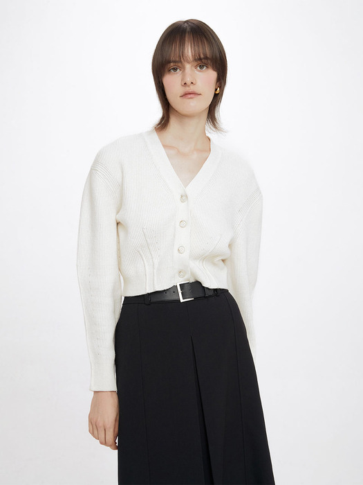 Cropped Knit Cardigan in Ivory VK3WD250-03