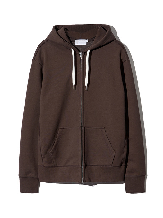 23FW Cotton Side Square 2way Sweat Hoodie Zip Up Brown_OHJ01BR