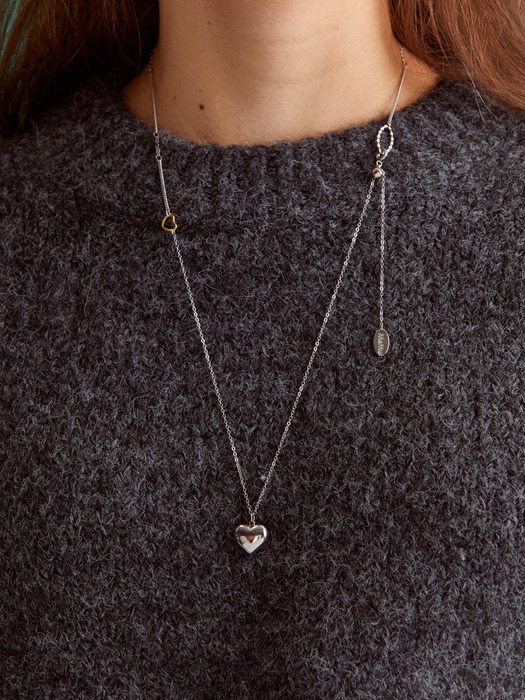 Heart pendant combi long necklace (2colors)
