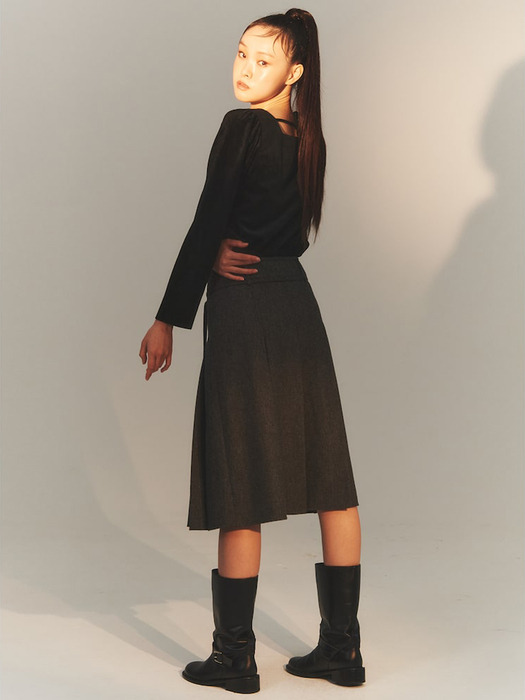 Belted Pleats Midi Skirt  Grey (KE3X27M043)