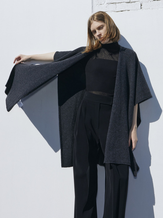 Cashmere Blended Two-way Shawl_Charcoal