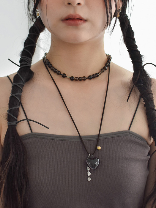 black heart string necklace (차콜, 딥브라운)