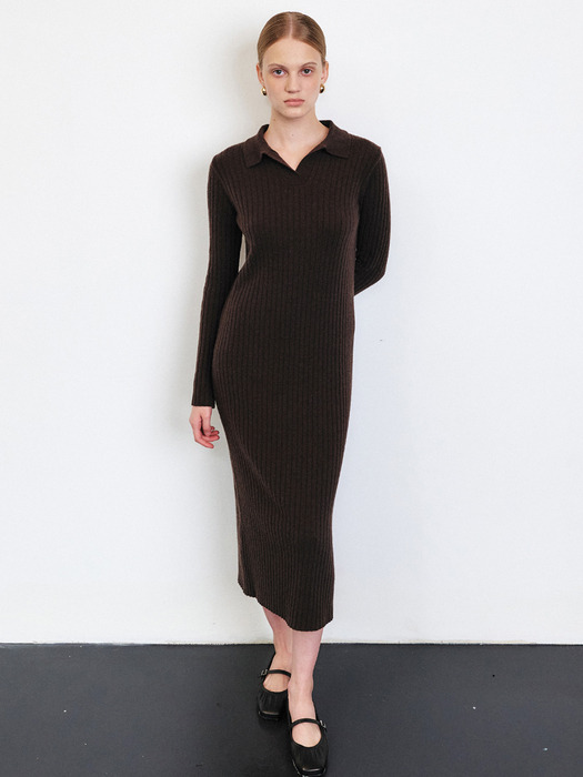 COLLAR DETAIL KNIT DRESS [3COLORS]