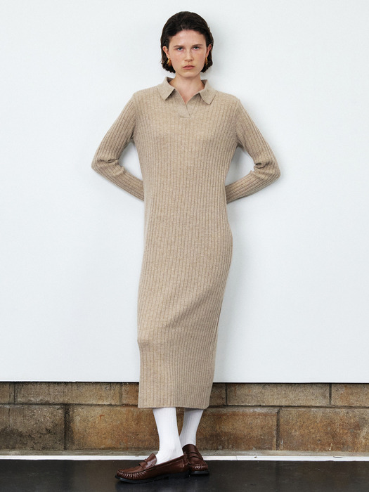 COLLAR DETAIL KNIT DRESS [3COLORS]